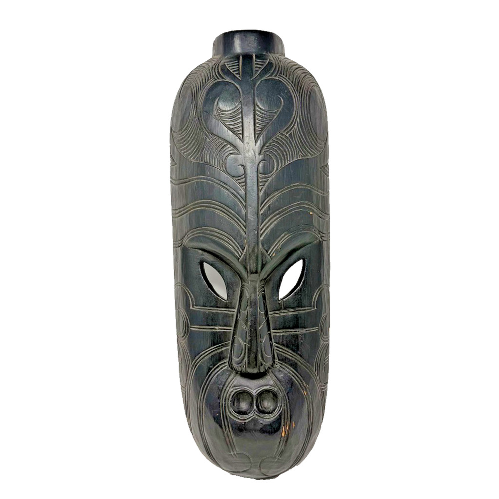 Vintage Hand-Carved Tribal Wooden Wall Mask Black Finish 19"